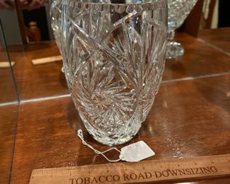 R117 - $35 - Smaller Crystal Vase - Still big! Measures 5.25" wide x 8.5" tall.