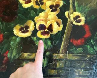 R22 - $400 - Original Painting Signed "Joseph Odilon". Measures 39" square framed. PLEASE NOTE - Painting has been professionally repaired. See photo of back.