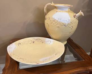 R118 - $40 - 2 Pc Large Pottery Jug & Plate. Jay Willfred division of Andrea Sadek.