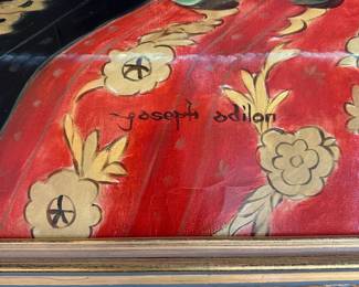 R22 - $400 - Original Painting Signed "Joseph Odilon". Measures 39" square framed. PLEASE NOTE - Painting has been professionally repaired. See photo of back.