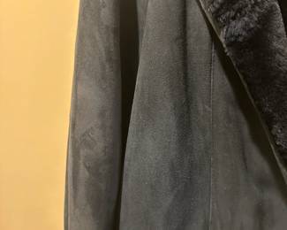 R57 - $75 - Searle Blatt Shearling Full Length Jacket - Size Small. Jacket is a very dark blue - a bit of wear towards the bottom.