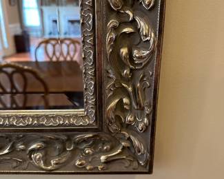 R12 - $95 - Large Wall Mirror measures 54.5" wide x 42.5" tall. Silver with gold accents.