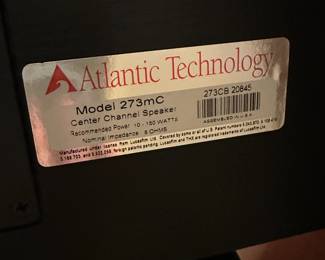 R110 - $300 - Set of 4 Atlantic Technology Speakers. Model 273 mC Center Channel Speaker. Model 271 LR Front Channel Speaker x 2. Powered Subwoofer 272 PBM