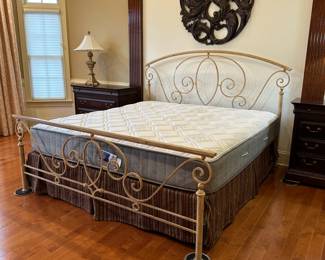 R2 - $400. King Size Metal Bed (mattress included if you want it - clean & always covered) Headboard is 55" tall. Footboard is 30" tall.