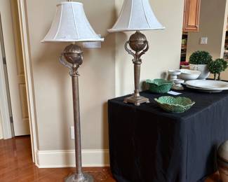 R36 - $50 PAIR of Matching Lamps. 1 Floor Lamp 1 Table Lamp - both need new shades.