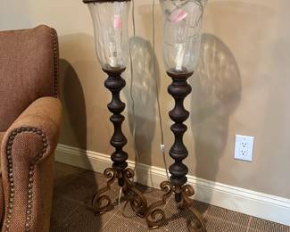R67 - $65 - Pair of Tall Table or Mantle Lamps. Measures 40" tall.