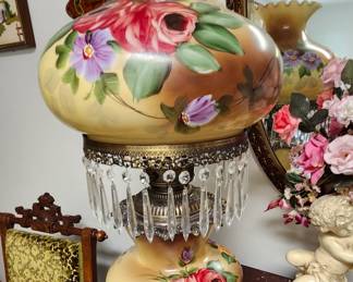 Vintage hand painted hurricane lamp.