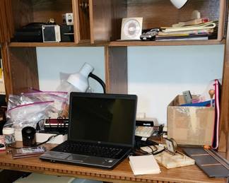 GE am/Fm Boombox. HP Vista Laptop. Computer Desk. Dehumidifier.