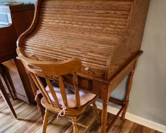 Small oak roll top desk.
