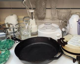 Cast iron skillet, small appliances.