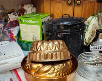 Small canner, copper jello molds, food saver.