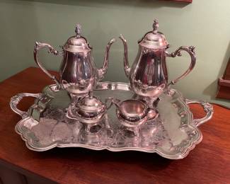 SILVER PLATE FOOTED TRAY TEA SET