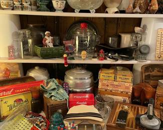 TOMS TOASTED PEANUT JAR CARNIVAL IRIS AND HERRINGBONE BOWL CIGAR BOXES