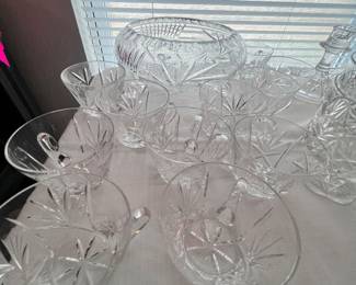 Vintage crystal punchbowl and cups