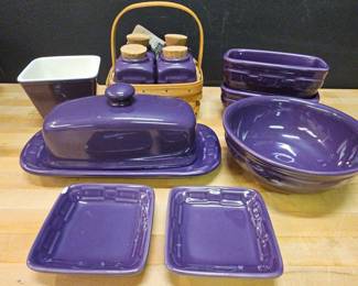 Longaberger Pottery Eggplant Table Accessories Spice Caddy Butter Dish