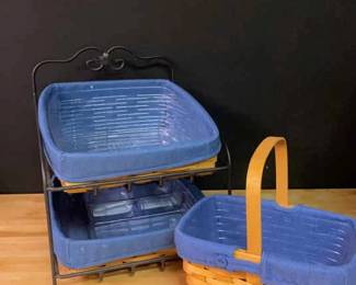 Longaberger 2 Tier Shelf With Blue Badket
