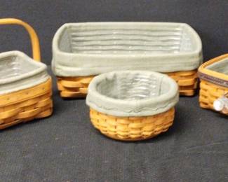 2003 Longaberger Baskets With Green Fabric And Clear Plastic Inserts 