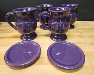 Longaberger Woven Traditions Latte Pedestal Mug 4  2 Coasters Eggplant