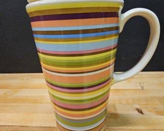 Longaberger Set Of 4 NIB Summertime Stripe Travel Mugs