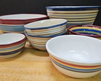 Longaberger Cabana Blue Stripe Welcome Home Mixing Bowls