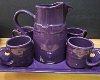 Longaberger Woven Traditions Eggplant Tray, Pitcher, 4 Mugs