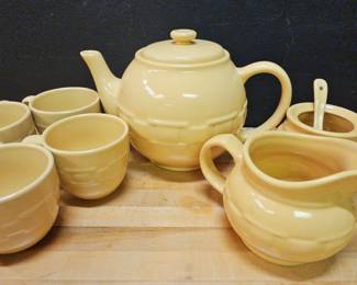 Longaberger Woven Traditions Butternut Yellow Tea Set With Cream Sugar