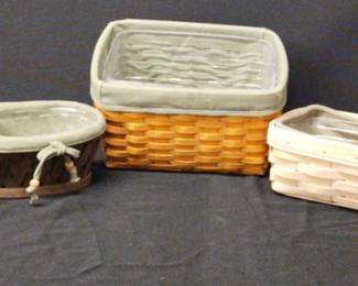 2006 Longaberger Baskets With Green Fabric And Plastic Inserts 