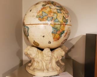 Globe on Plaster Lion Base