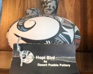 1986 Hand Painted Ceramic Hopi Bird Vase by Desert Pueblo Pottery