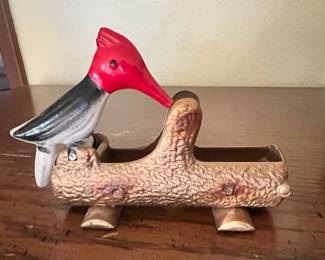Circa 1940's Cast Iron Woodpecker Toothpick Holder