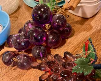 Purple Lucite Grape Cluster Decor, Circa 1950's Purple Glass Grape Cluster Decor