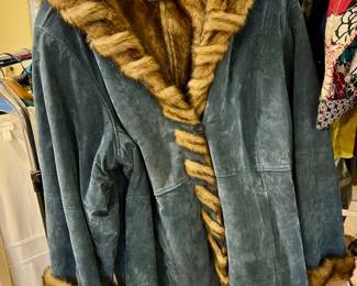 Dennis Basso Women's Faux Fur Lined Blue Suede Leather Coat - Size 3x