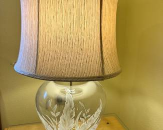 Floral Etched Glass & Brass Table Lamp