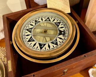 Nautical Instrument Co Kirkland WA Brass Nautical Compass in Wooden Box