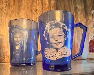 Hazel Atlas Shirley Temple Cobalt Blue Creamer, 1930's Shirley Temple Cobalt Blue Glass Cup