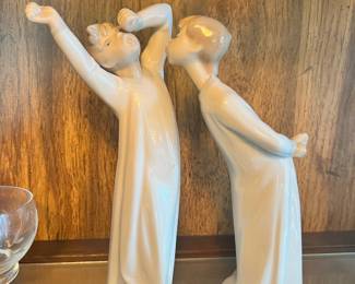 Lladro "Boy Yawning" Figurine, 1977 Lladro "Boy Blowing Kiss" Figurine