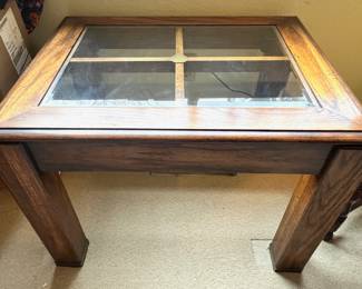 DeSoto Furniture Oak Side Table with Glass Top