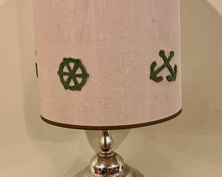 Mid Century Anchor Maritime Nautical Green Glass Lamp