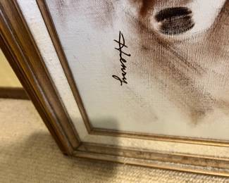 Framed Painting of Girl Sleeping with Teddy Bear Signed by Henry