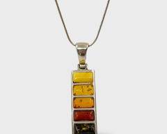 Fine Sterling Silver Graduating Amber Colored Resin Statement Pendant On 18 Italian Sterling Silver Omega Chain Necklace
