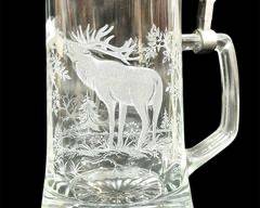 ALWE Vintage West Germany Glass Stein Mug w/Pewter lid Reindeer
