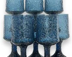 Eight Lenox Mid Century Modern MCM Hand Blown Crystal USA Impromptu Dark Blue Glasses
