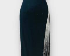 CACHE Dazzling Black and Silver Beaded Gown with a Slit and Cross-Back Straps Size 4
