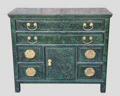 HENREDON Furniture Lovely Lacquer Green Faux Finish Asian Style Chest 6 Drawers 1 Door Brass Hardware
