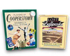 Vintage Baseball Books- 1992 Lost Ballparks by Lawrence S. Ritter and 1994 Players of Cooperstown: Baseballs Hall of Fame by David Nemec Books League Baseball Legend Shoeless Joe Jackson ararityauctions.com sport

