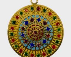 Fine 14K Yellow Gold Plique a Jour Enamel Gold Pendant
