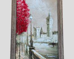 P. Sanchez Signed Oil Painting on Canvas Wood Framed
