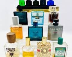 Vintage Vanity Perfume Bottle Collection, All Men Colognes. Bleu De Chanel, Versace Eros, Allure Homme Sport, English Leather And Many More Empty Perfume Bottles
