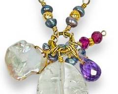 Vintage Genuine Pearl & Gemstone Gold Tone Statement Necklace
