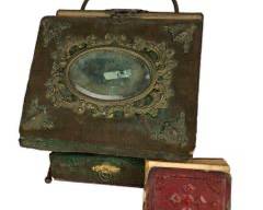 Antique New York Family Portraits Photo Album On Stand and Antique Photo Portrait Mini Album
